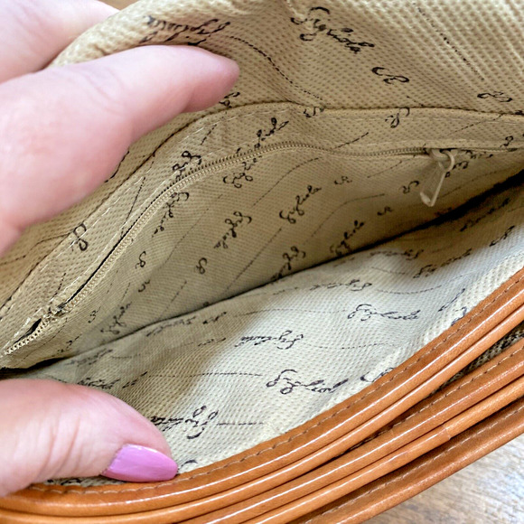 Italian Tapestry Purse 1980s Multicolor & Tan Leather Shoulder Bag Unique Retro - Picture 11 of 11